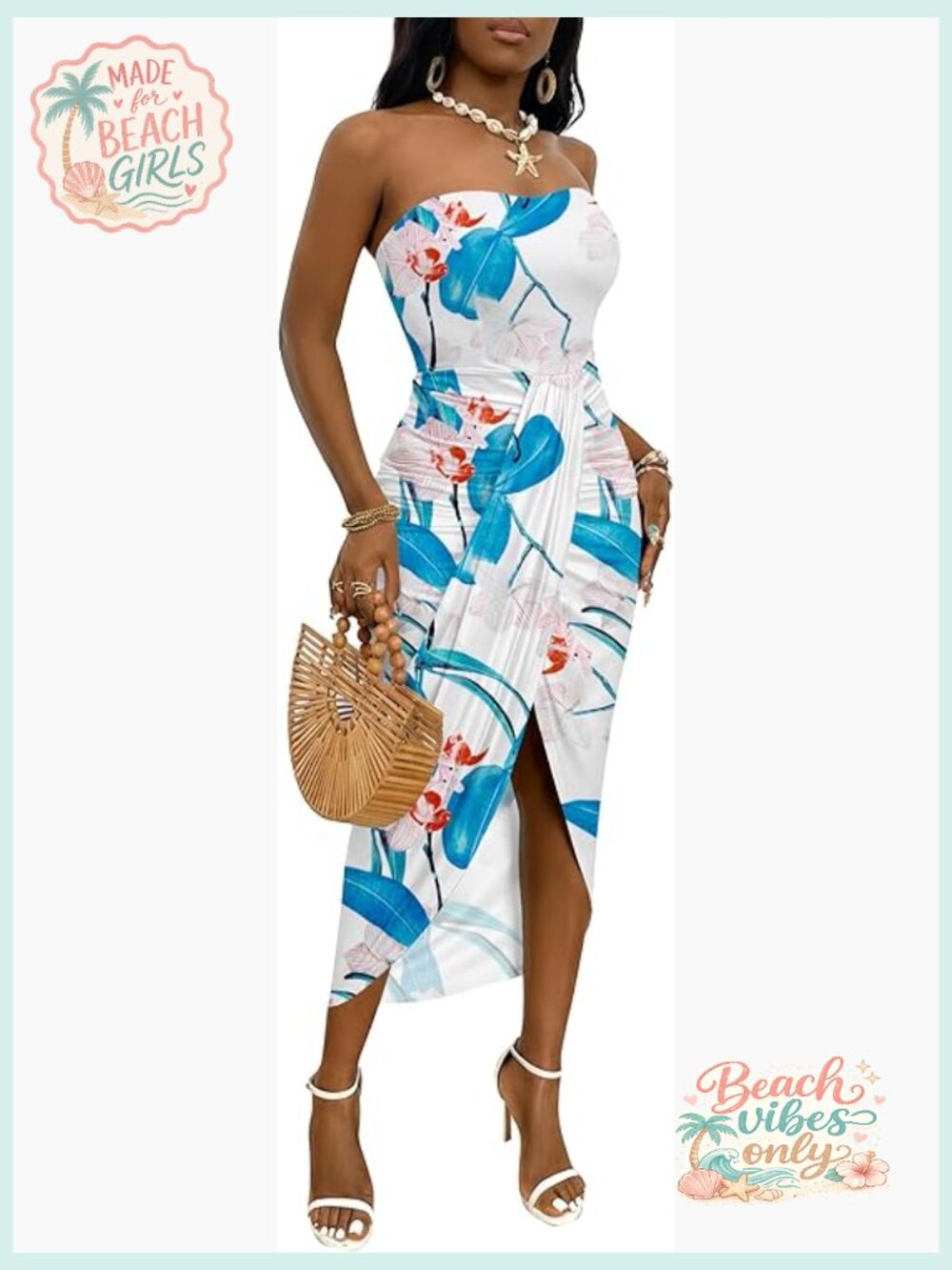 Strapless Ruched High Waist Wrap Split Maxi Long Dress